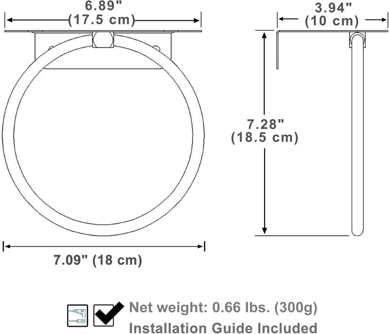 APLusee Towel Ring with Shelf Brushed Nickel, 304 Stainless Steel Rustproof Wall Mounted Holder, Space-Saving Storage for Hand Towels & Bathroom Essentials - Image 2